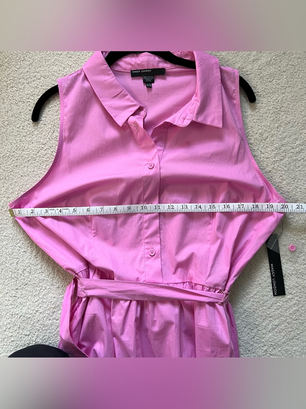 Maggy London Vibrant Pink Sleeveless Maxi Shirt Dress with Belt - Picture 14 of 15